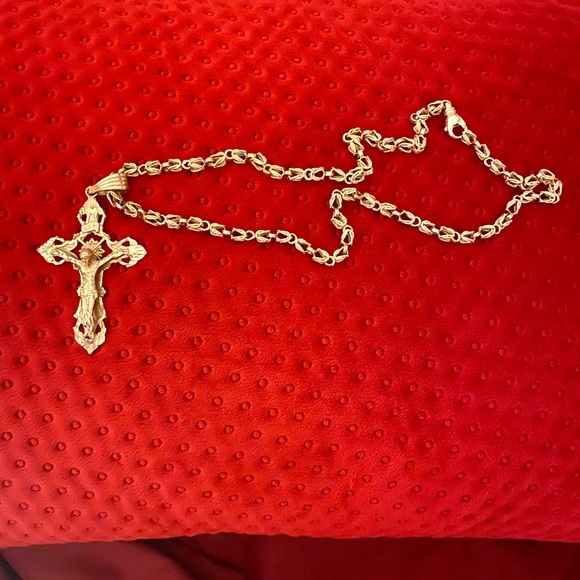 SOLID 14k TURKISH GOLD CHAIN AND CROSS 💯 REAL - Picture 3 of 4